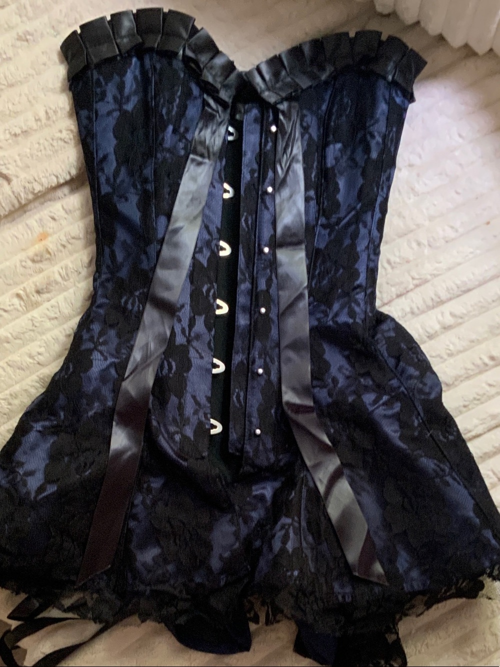 Black and Navy Floral Lace Corset Dress - Women